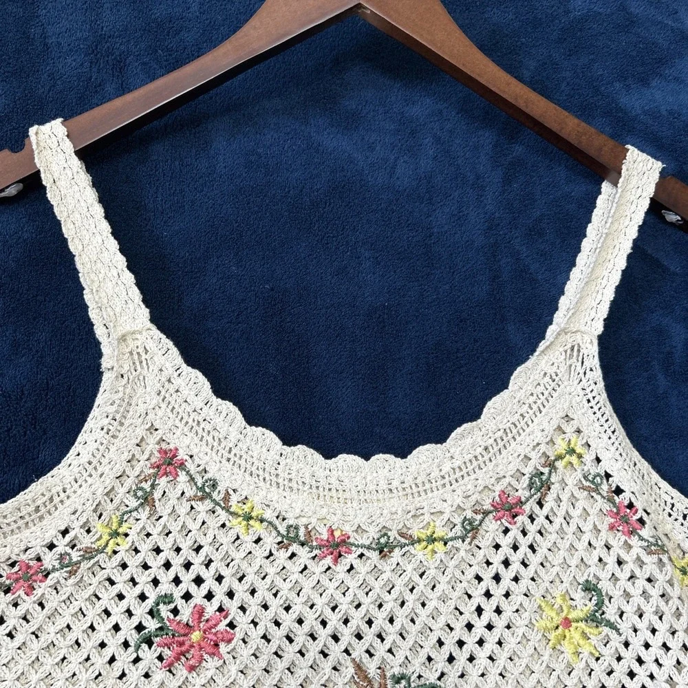Rebellion Again Womens Crochet Crop Top Size L Cream Embroidered Dainty Festival